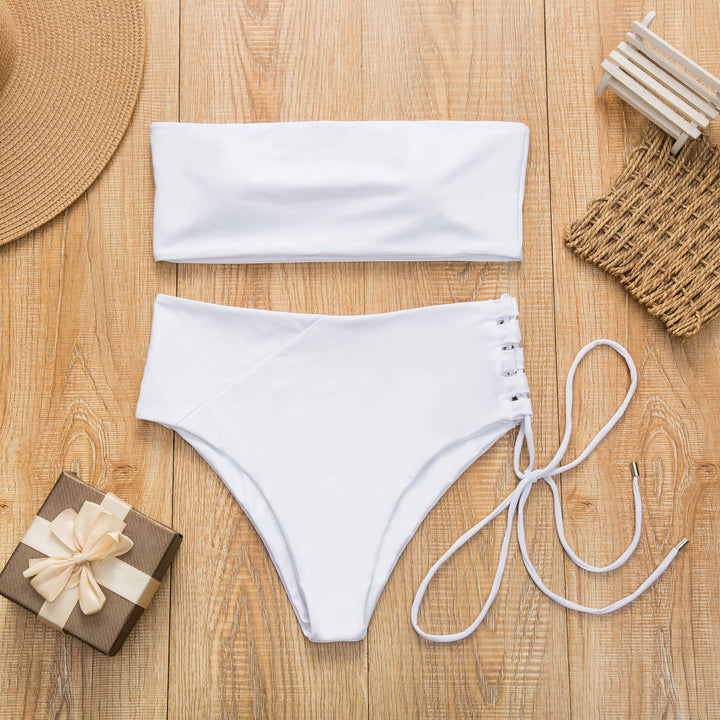 Dame Bandeau-bikini med høj talje Skovae
