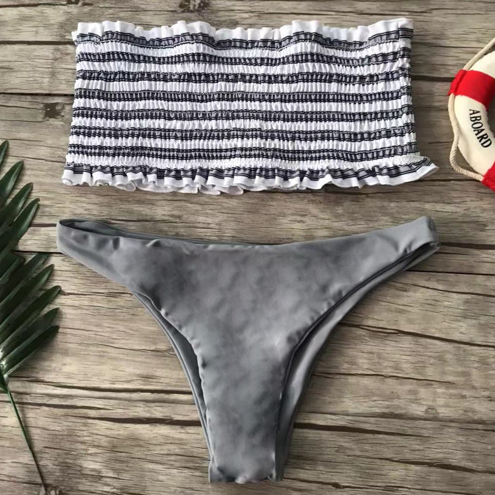Dame Bandeau-bikini-sæt med fint rynkedesign Skovae