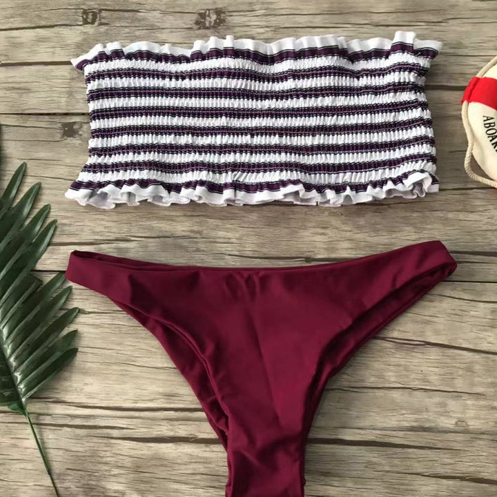 Dame Bandeau-bikini-sæt med fint rynkedesign Skovae