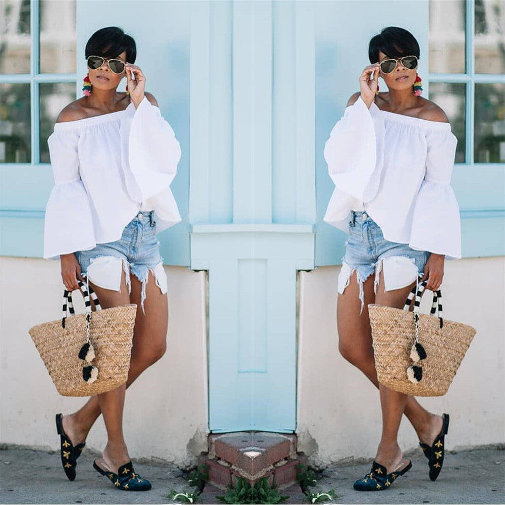 Dame Off-Shoulder Bluse med Bred Arm Stilla