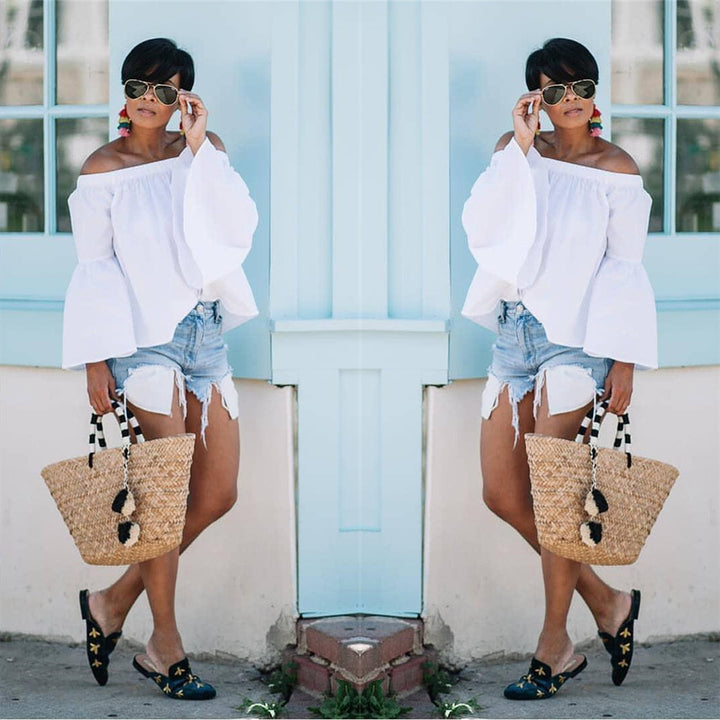 Dame Off-Shoulder Bluse med Bred Arm Stilla