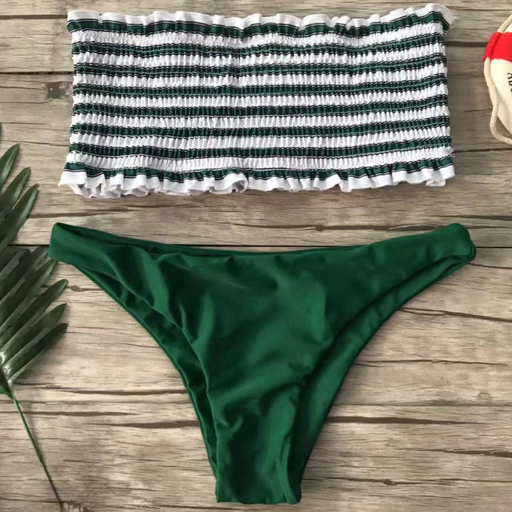 Dame Bandeau-bikini-sæt med fint rynkedesign Skovae