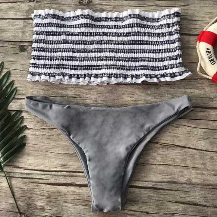Dame Bandeau-bikini-sæt med fint rynkedesign Skovae