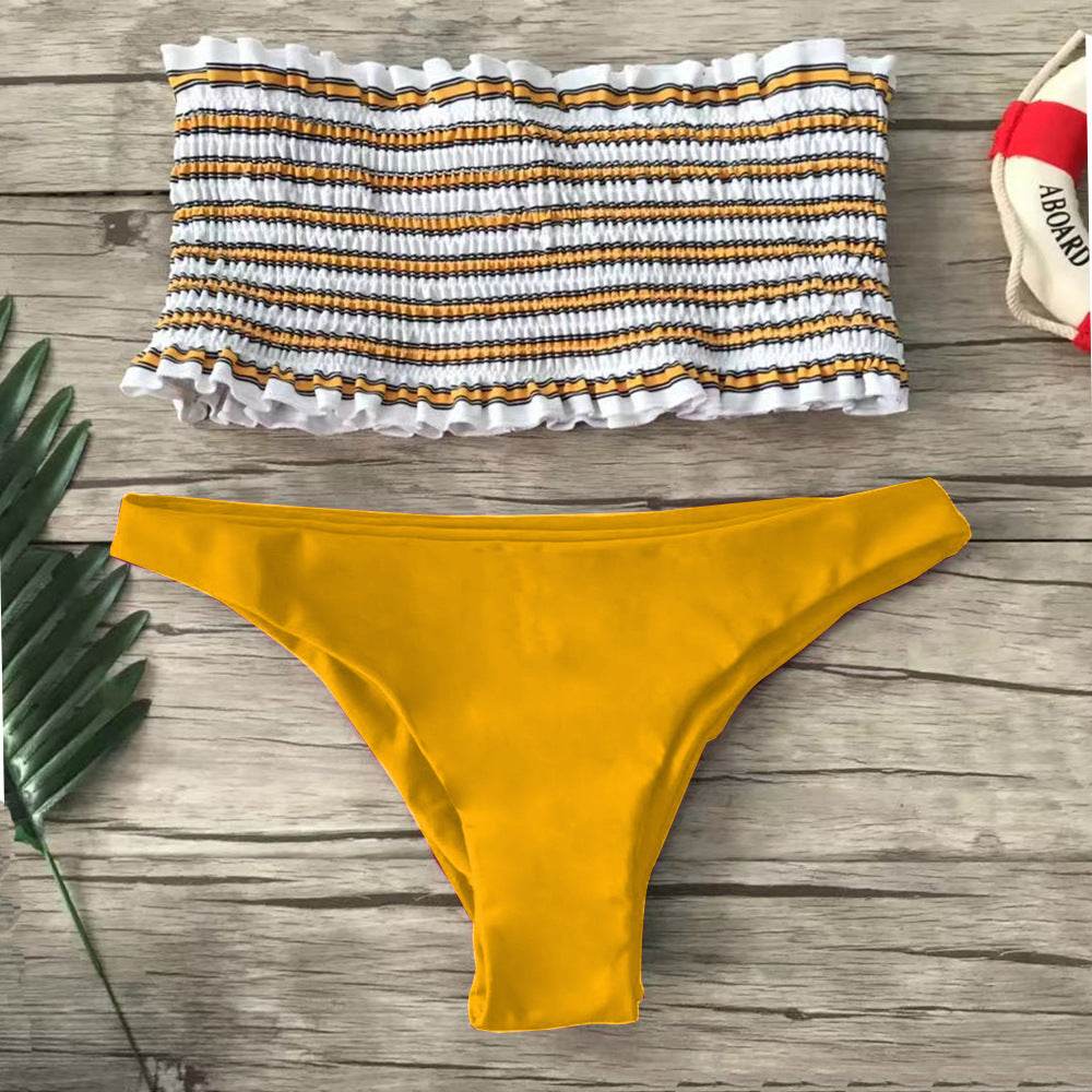 Dame Bandeau-bikini-sæt med fint rynkedesign Skovae