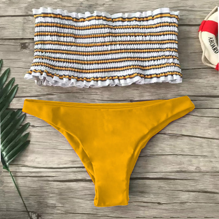 Dame Bandeau-bikini-sæt med fint rynkedesign Skovae