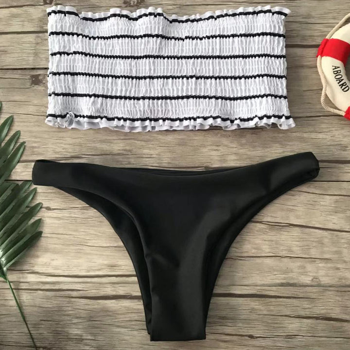 Dame Bandeau-bikini-sæt med fint rynkedesign Skovae