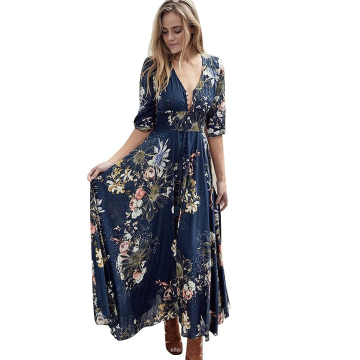 Dame Elegant Maxi-Kjole med blomsterdesign og blødt flydende stof Stilla