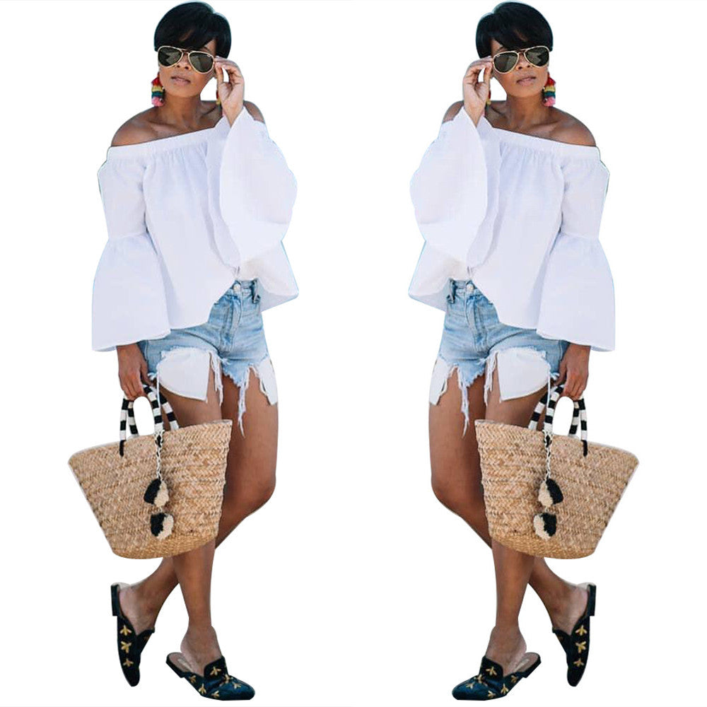 Dame Off-Shoulder Bluse med Bred Arm Stilla
