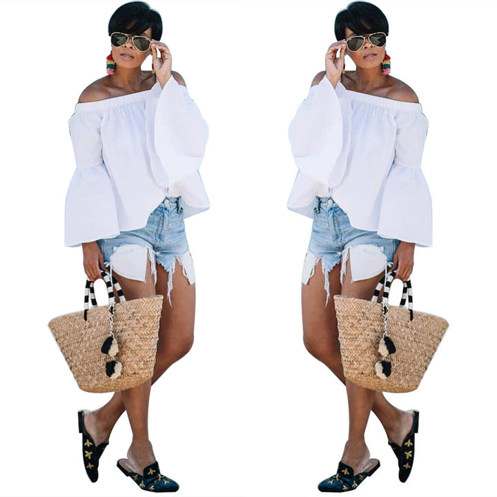 Dame Off-Shoulder Bluse med Bred Arm Stilla