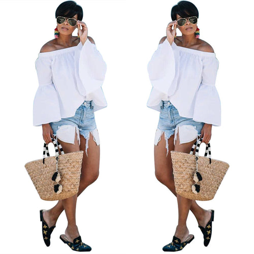 Dame Off-Shoulder Bluse med Bred Arm Stilla