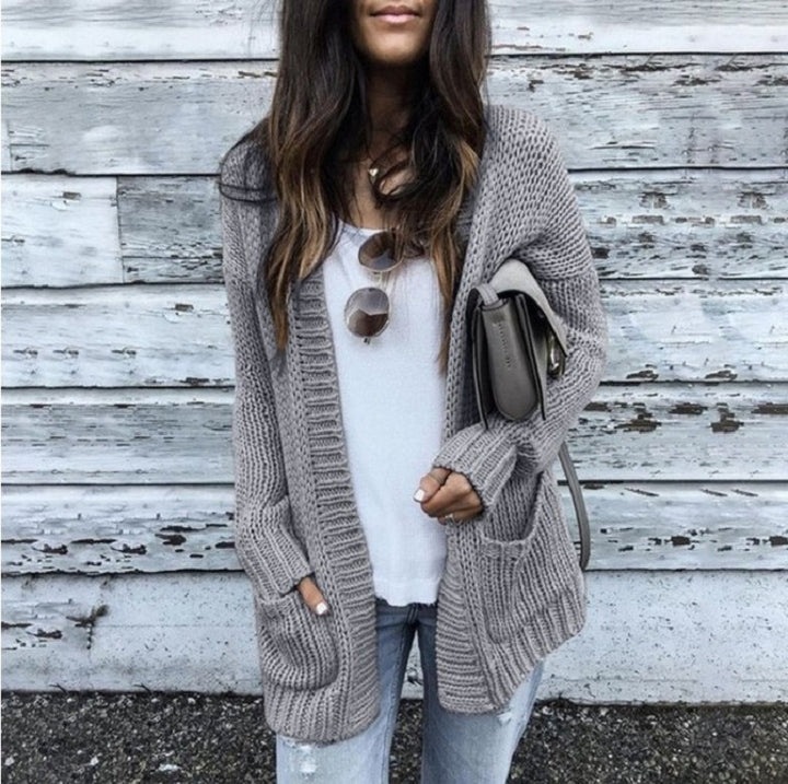 Kvinders chunky strik cardigan med praktiske lommer og åben front Stilla