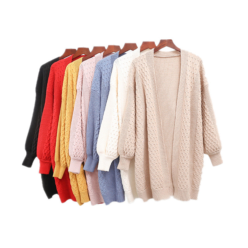 Kvinders chunky strikket cardigan med åben skæring og dyb V-hals Stilla