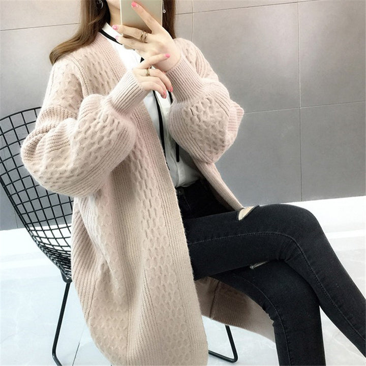 Kvinders chunky strikket cardigan med åben skæring og dyb V-hals Stilla