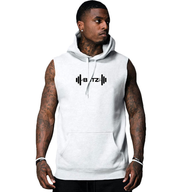 Herrer sporty ærmeløs sweatshirt med hætte og hyggelig kanguroppe lomme Stilla