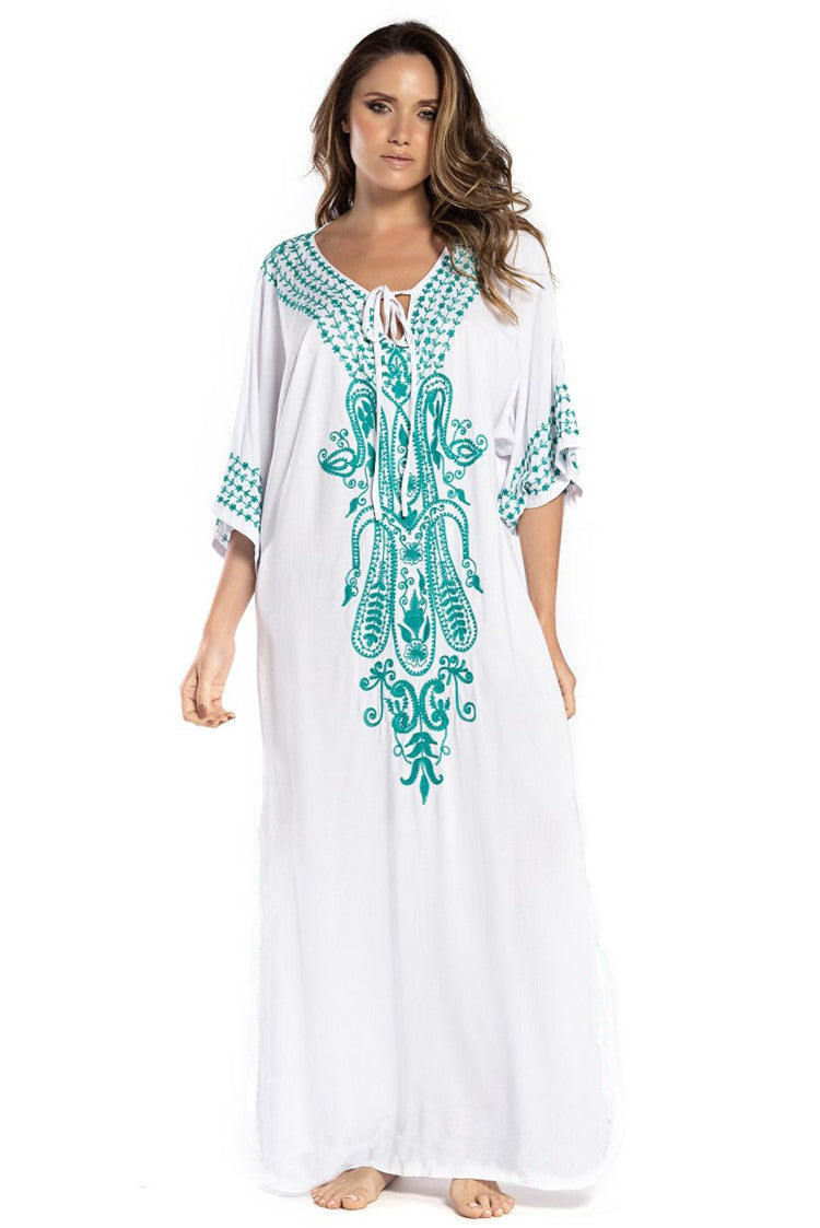 Dame Kaftan med kunstnerisk, detaljeret broderidesign og luftige ærmer Stilla