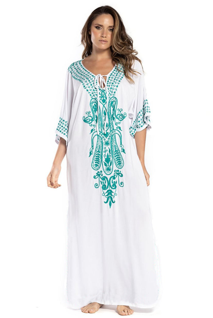 Dame Kaftan med kunstnerisk, detaljeret broderidesign og luftige ærmer Stilla