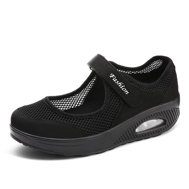 Dame nan åndbar rem ballerina gåsko med velcro og luftpude Skovae