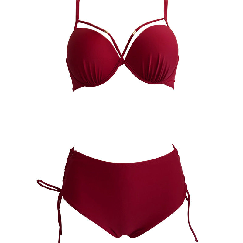 Dame Højskåret Bikini med moderigtige snørredetaljer og balanceret støtte Stilla