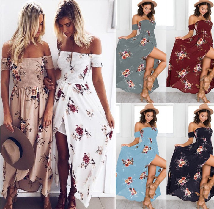 Kvinders maxikjole med off-the-shoulder design og blomster mønstre Stilla