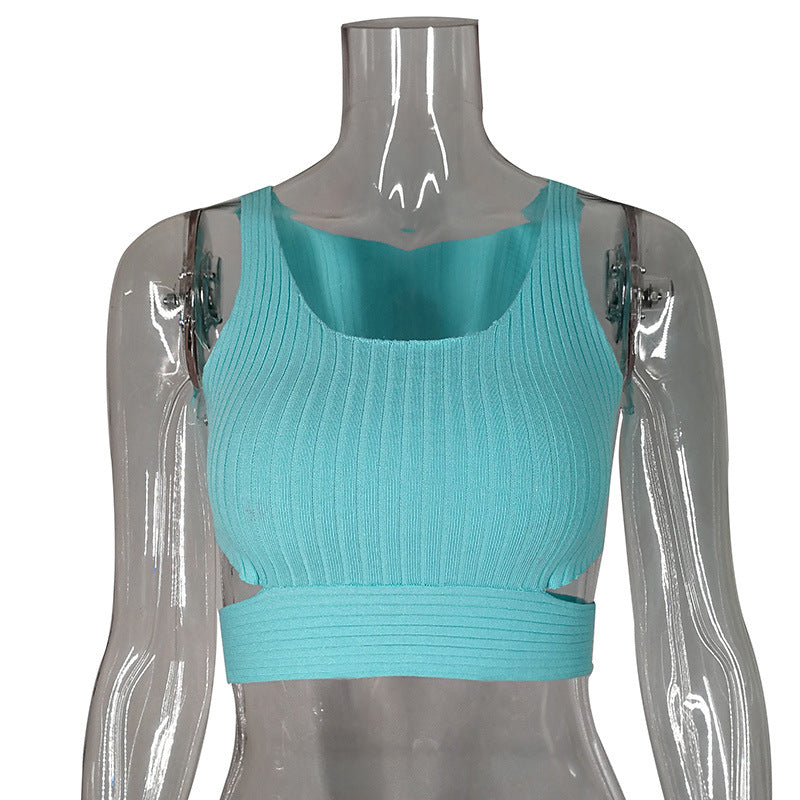Dame Strikcrop-top med dyb rygudskæring og bred ribdesign Stilla