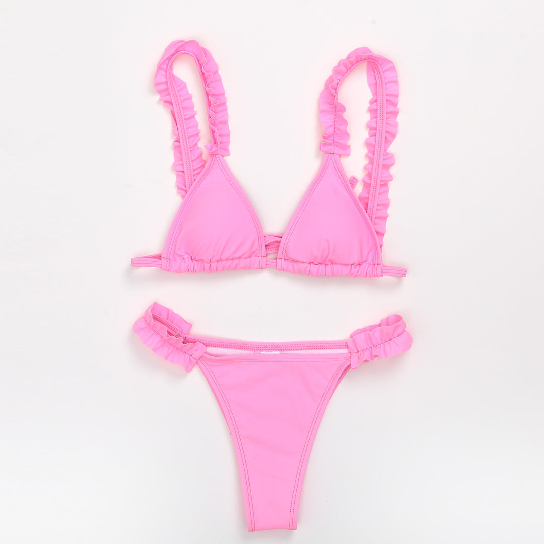 Dame Triangel-Bikini med flæser og farverigt design Skovae