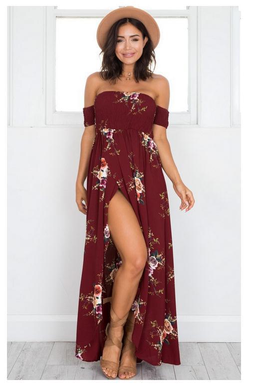 Kvinders maxikjole med off-the-shoulder design og blomster mønstre Stilla