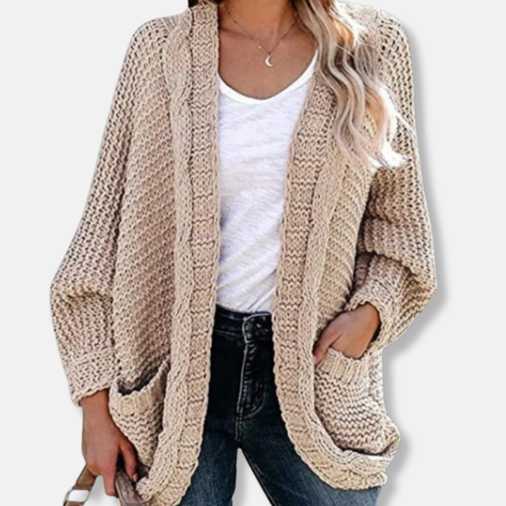 Stilla | Uld Oversized Cardigan Ribbede Åben Frontlommer Cardigan