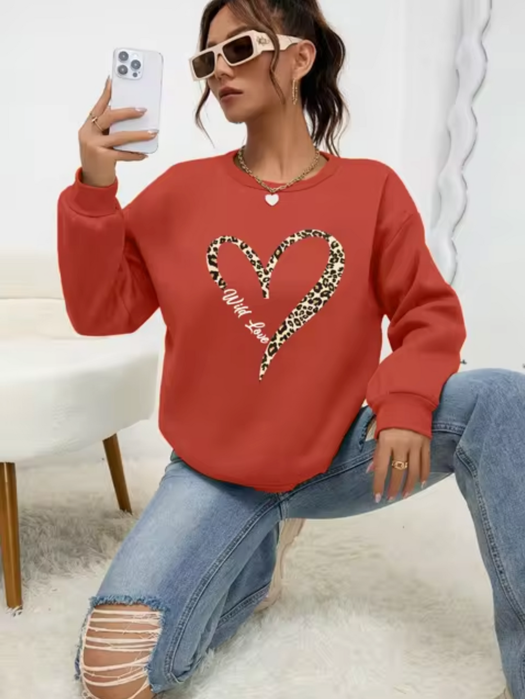 Stilla | Bomulds T-shirt Med Leopard-Hjerteprint