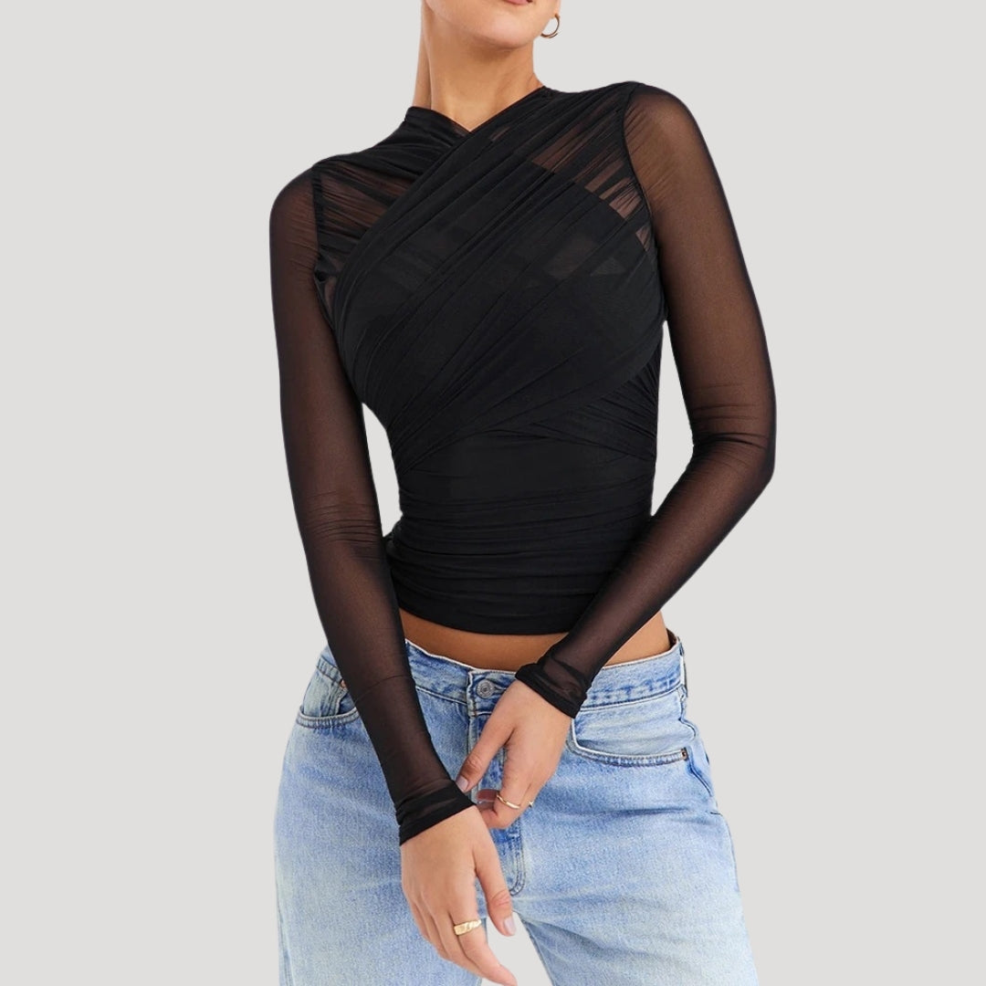 Stilla | Gennemsigtig Mesh Langærmet Wrap Top