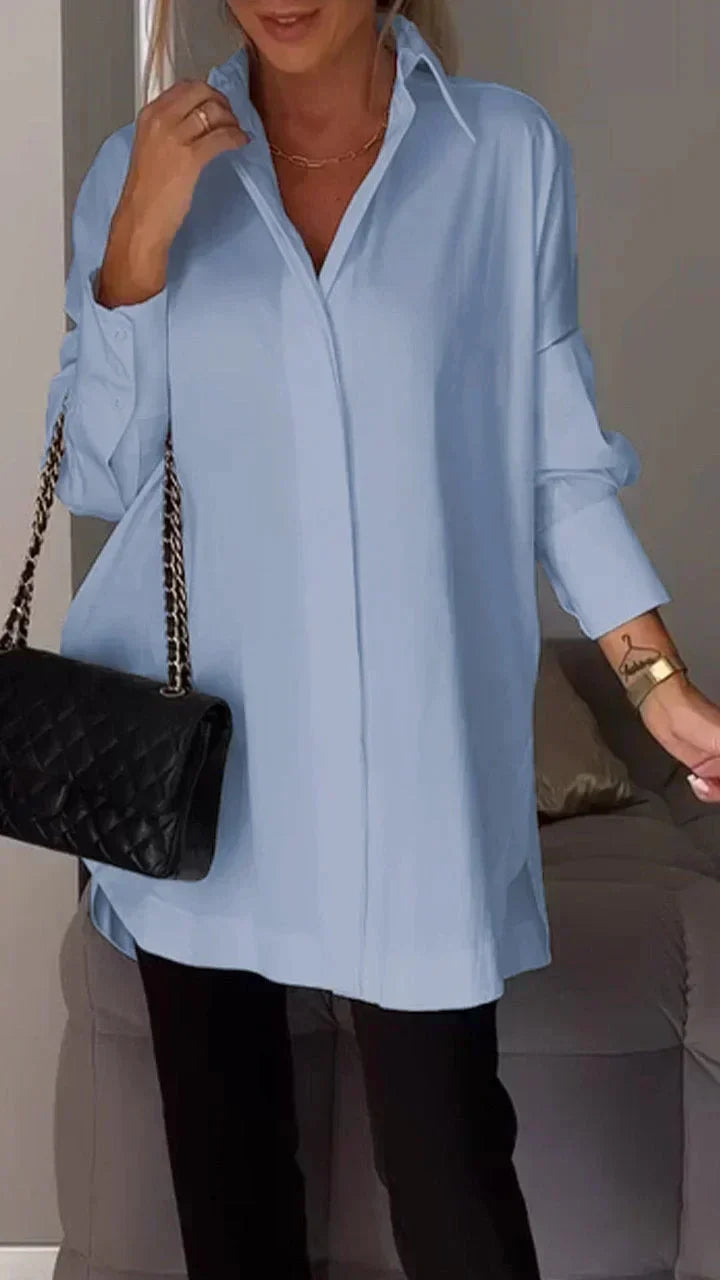 Stilla | Oversize Skjortebluse med Rullede Ærmer