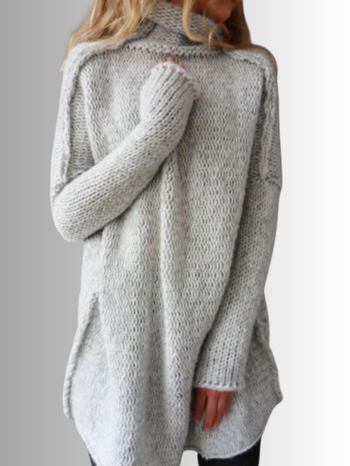 Stilla | Stilfuld Lang Sweater med Høj Hals