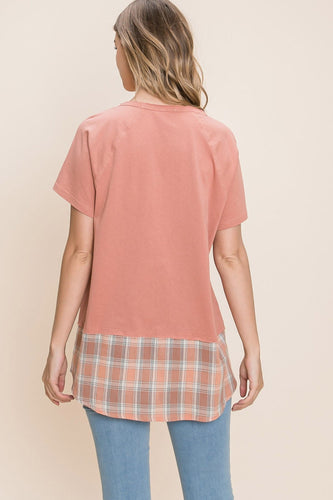 Stilla | Bleu by Nu Lab Plaid Kontrast Kortærmet T-Shirt