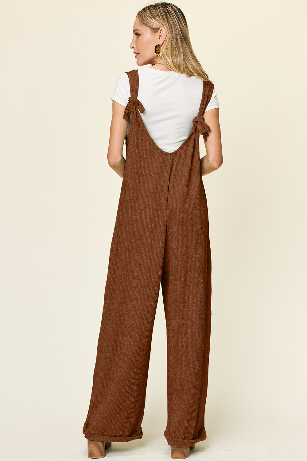 Stilla | Tag Fuld Størrelse Tekstur Uden Ærmer Bred Ben Jumpsuit