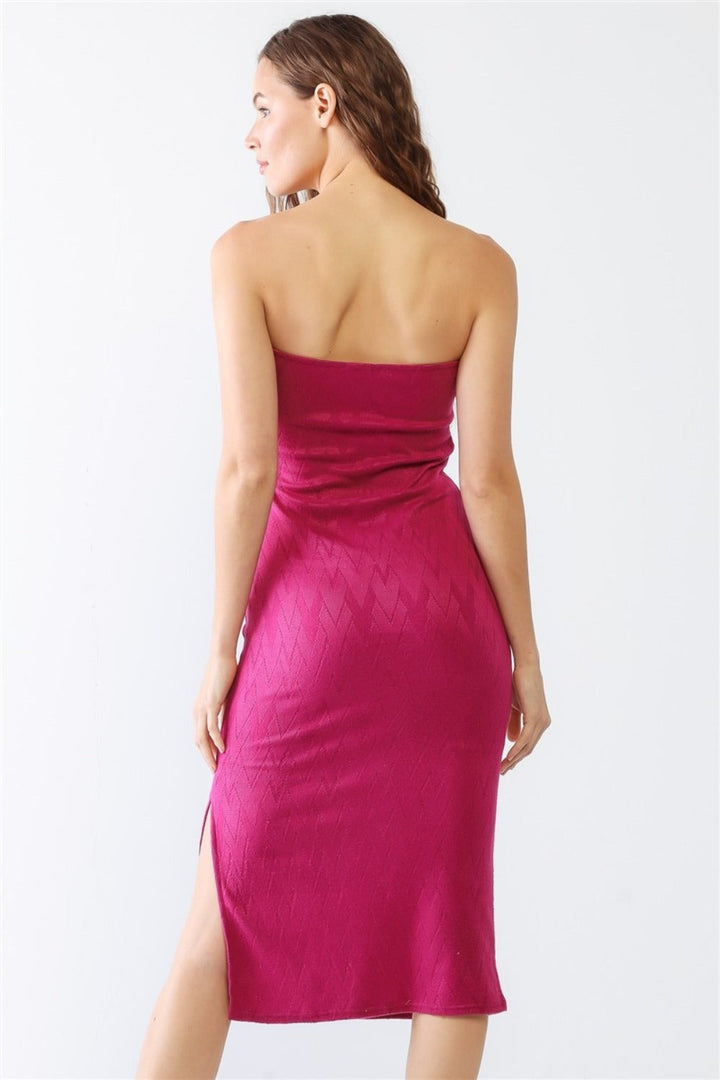 Stilla | Lis Geometrisk Print Strapless Side Slit Kjole