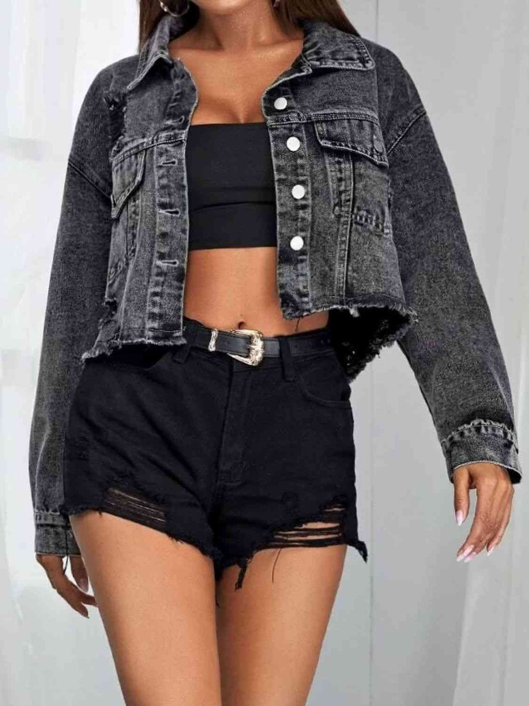 Stilla | Neck Dropped Shoulder Button-down Denim Jacket
