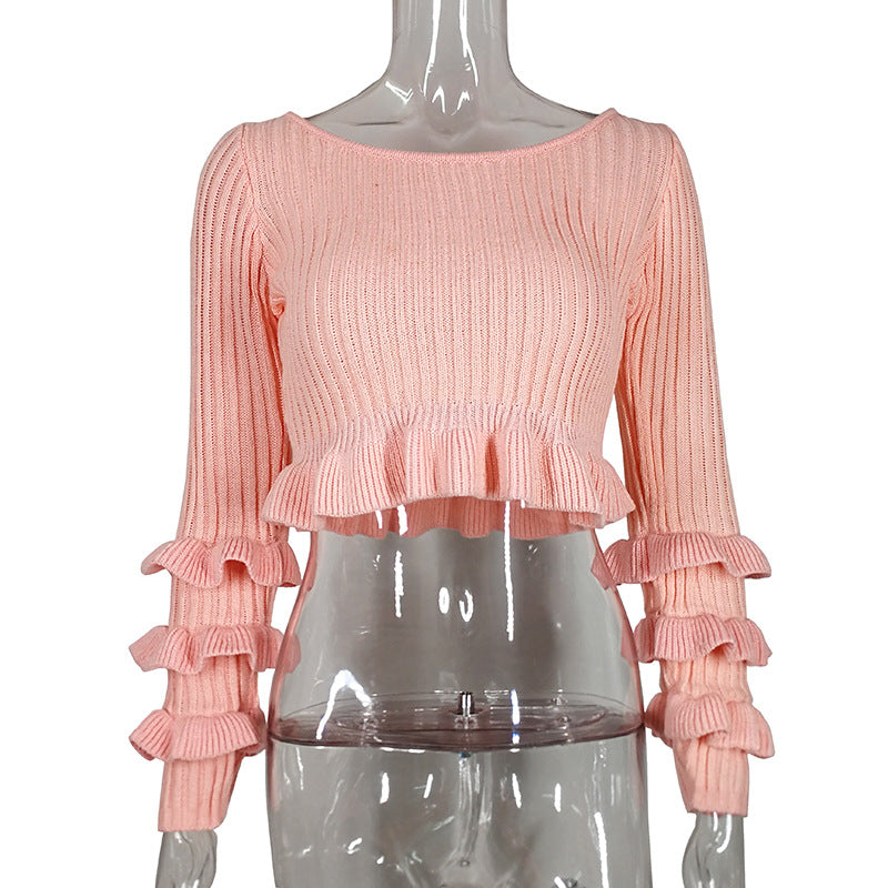 Dame Cropped Pullover med Rynkede Ærmer Stilla