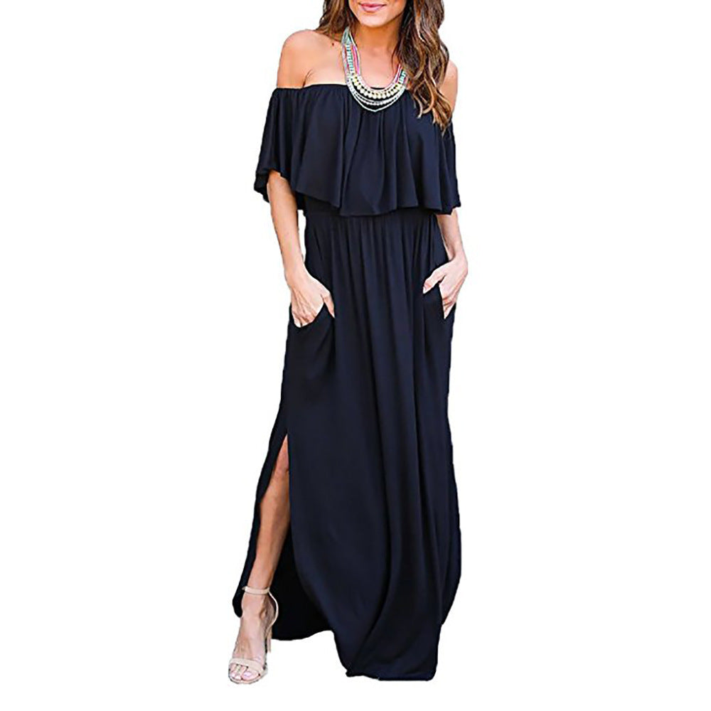 Dame maxikjole med off-shoulder design og sidelisk Stilla