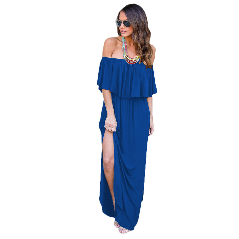 Dame maxikjole med off-shoulder design og sidelisk Stilla