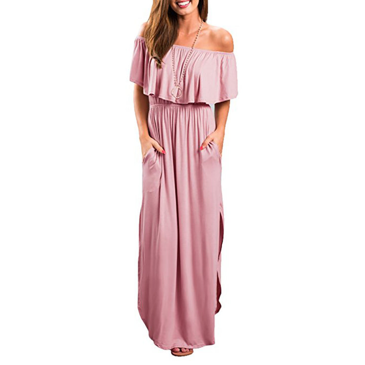 Dame maxikjole med off-shoulder design og sidelisk Stilla