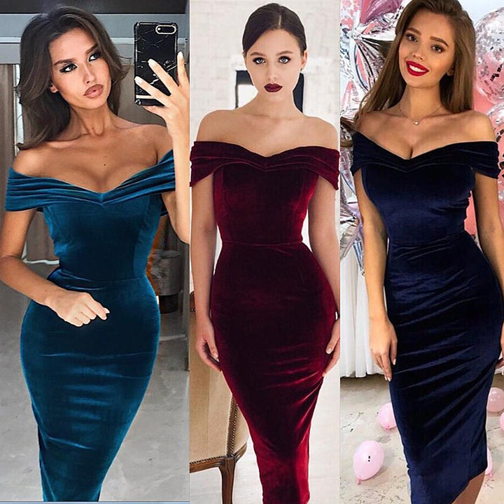 Dame Elegant wrap kjole i fløjlsstof med off-shoulder design Stilla