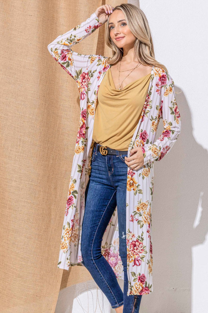 Stilla | og Det Hvorfor Floral Kimono Strikjakke Lang Åben Foran