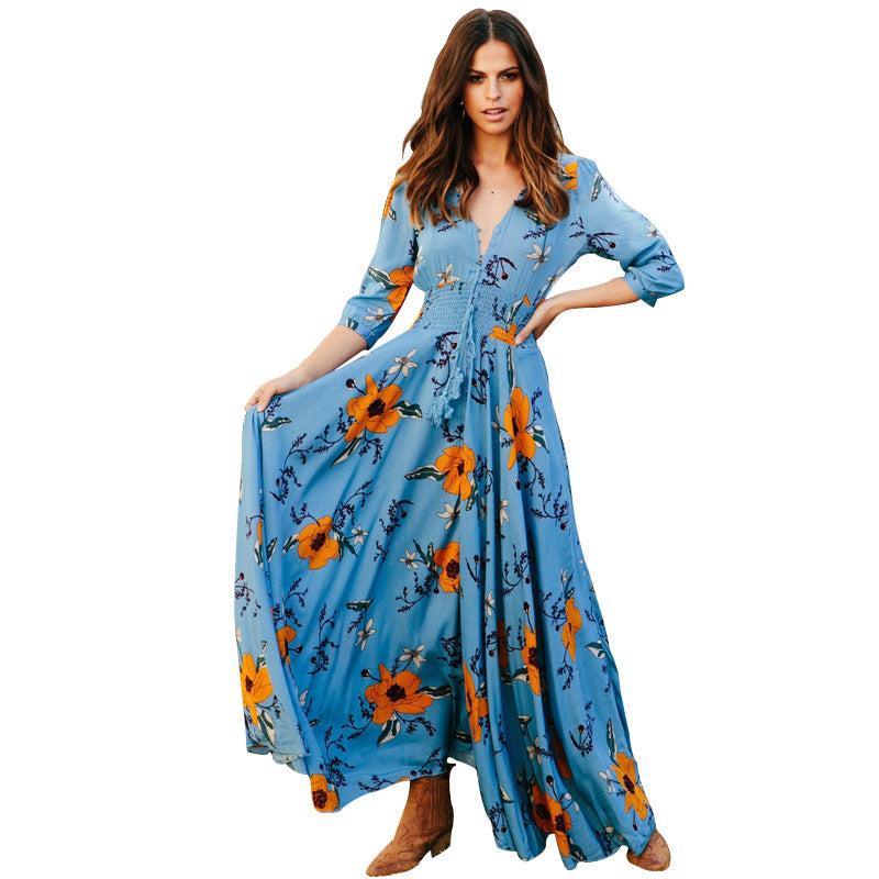 Dame Elegant Maxi-Kjole med blomsterdesign og blødt flydende stof Stilla