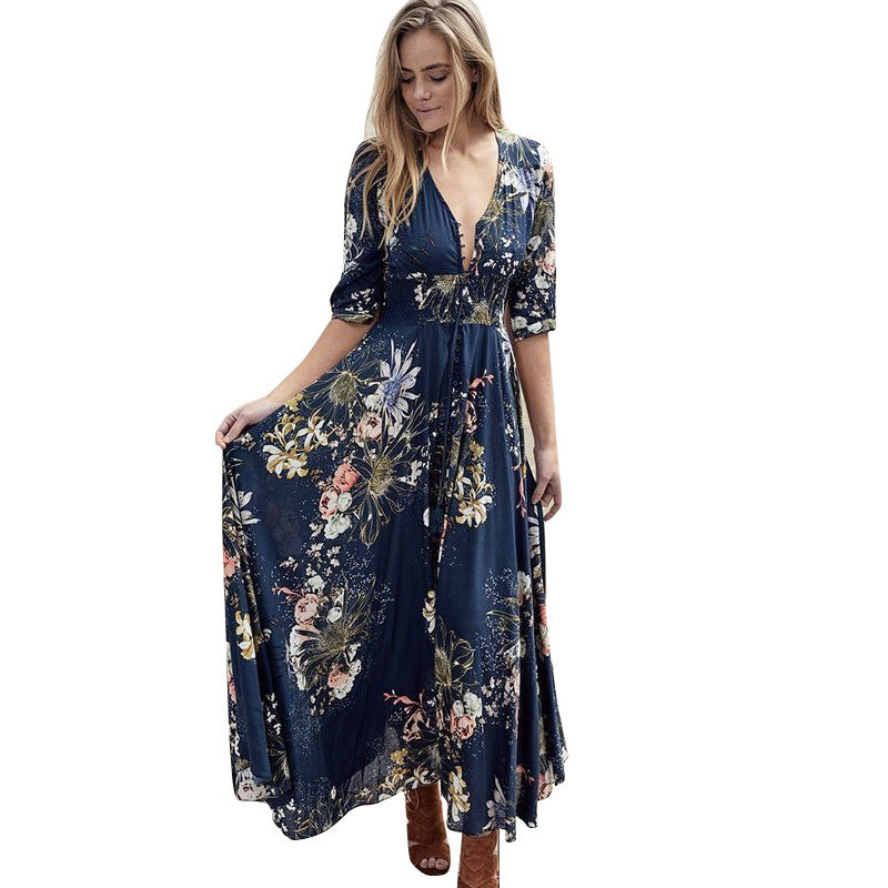 Dame Elegant Maxi-Kjole med blomsterdesign og blødt flydende stof Stilla