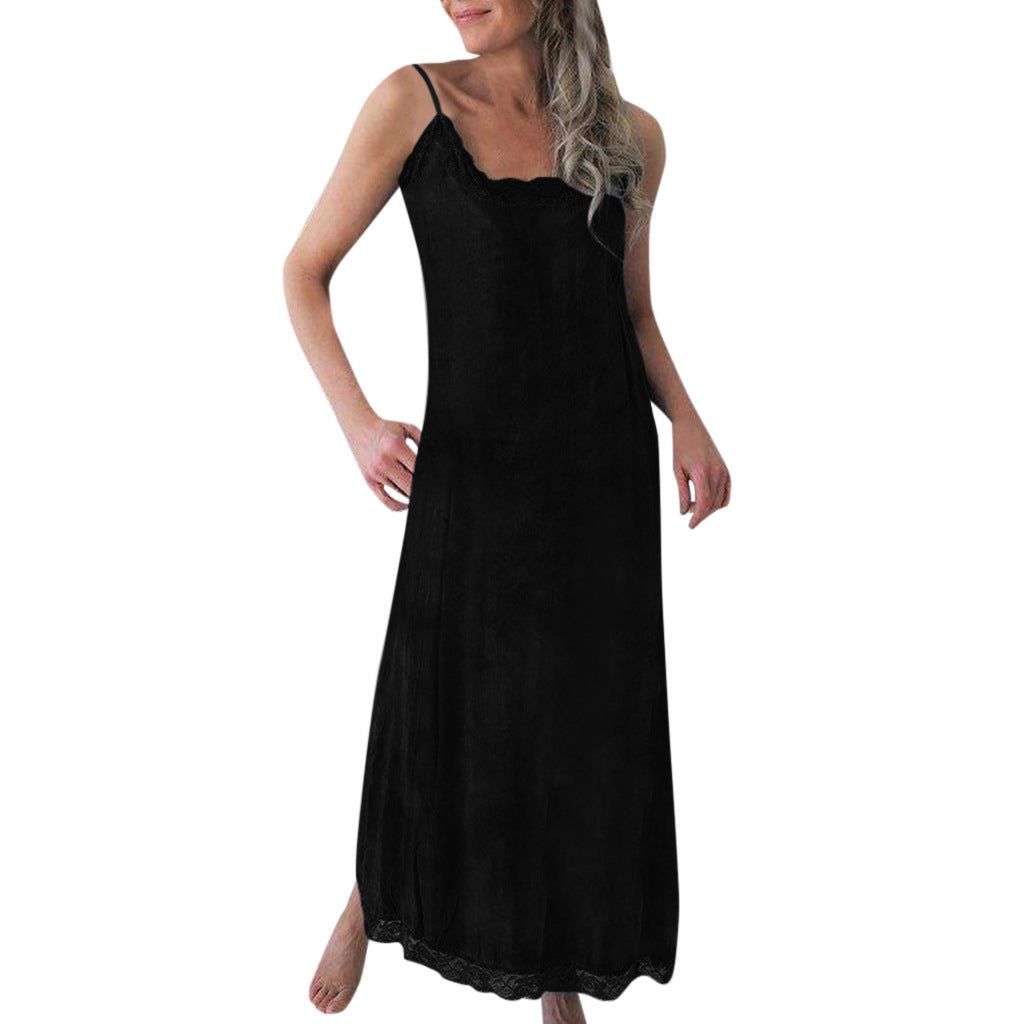 Dame maxikjole med fine spaghetti-stropper og elegant blonder decoration Stilla