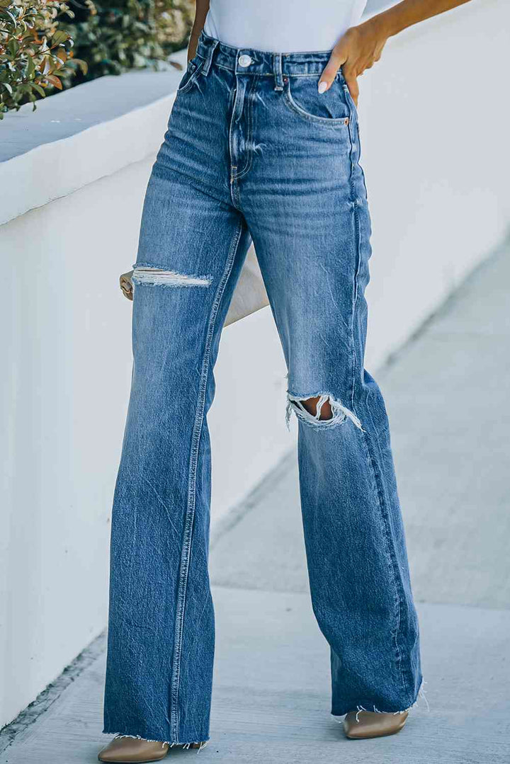 Stilla | Rise Distressed Raw Hem Jeans