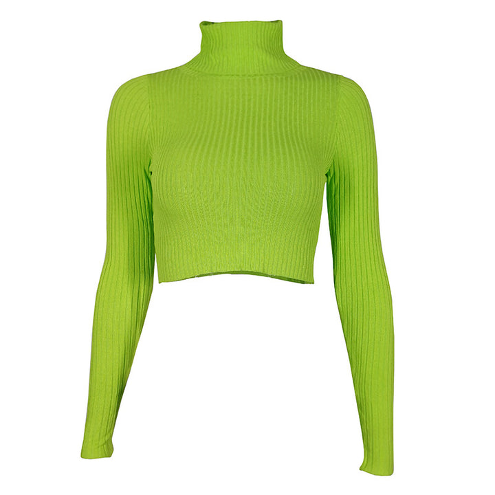 Dame modigt rullekrave-crop-top lavet af fint ribstrik materiale Stilla