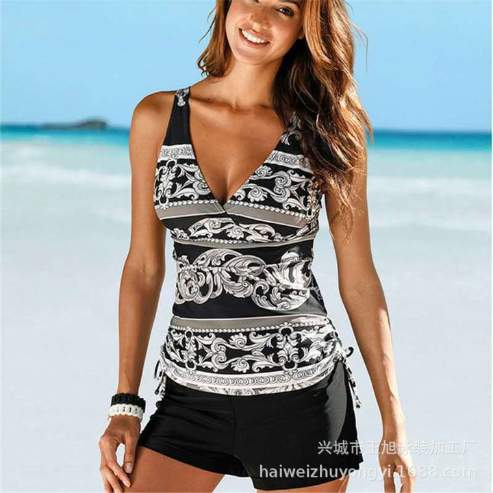 Dame Tankini-sæt med elegant V-hals og figursyende design Stilla