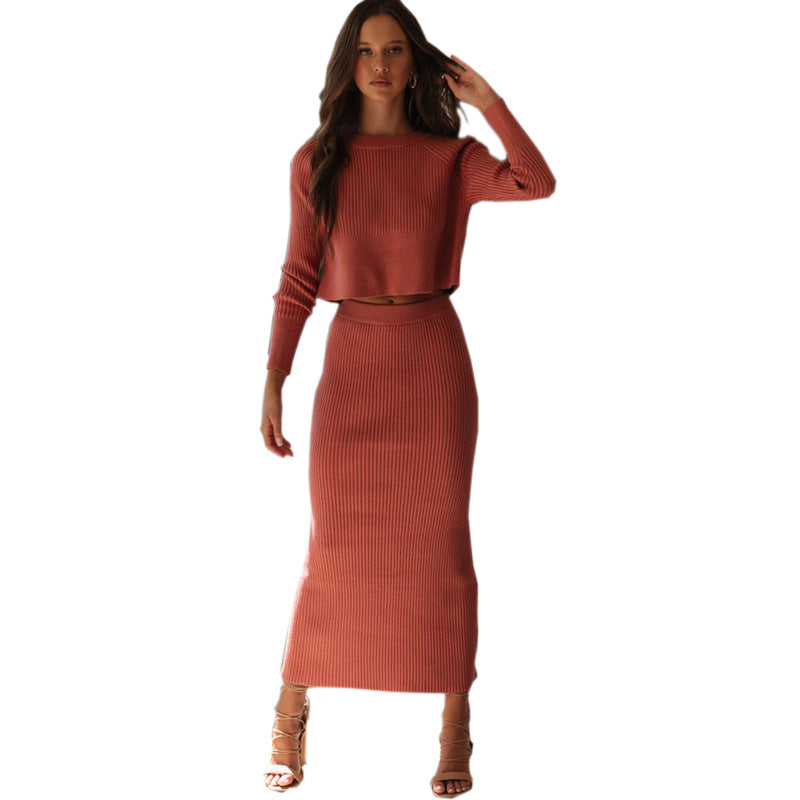 Kvinder elegant strikket sæt med cropped sweater og maxi nederdel Stilla