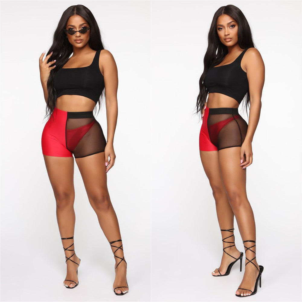 Dame Sporty Crop-Top og Figursyet Shorts med transparente indsæt Stilla