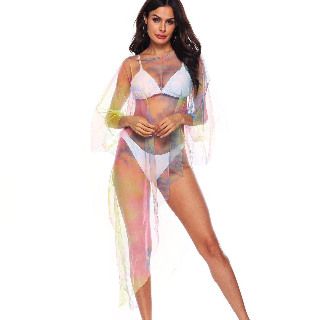 Dame transparent strandoverdel med blomstermotiv Stilla